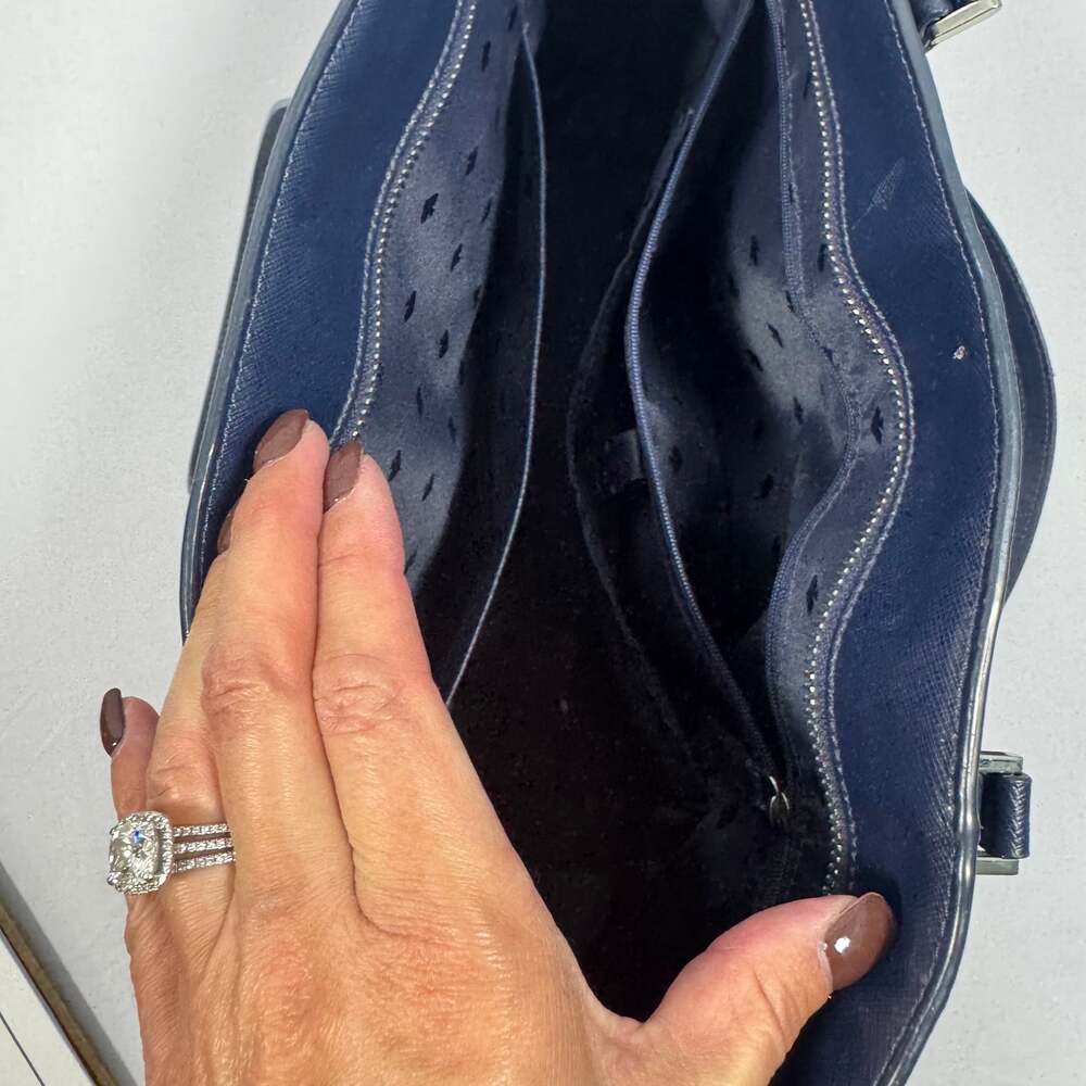 Kate Spade Harper Refined Grain Leather Large Top Zip Shoulder Tote Navy - Picture 6 of 10